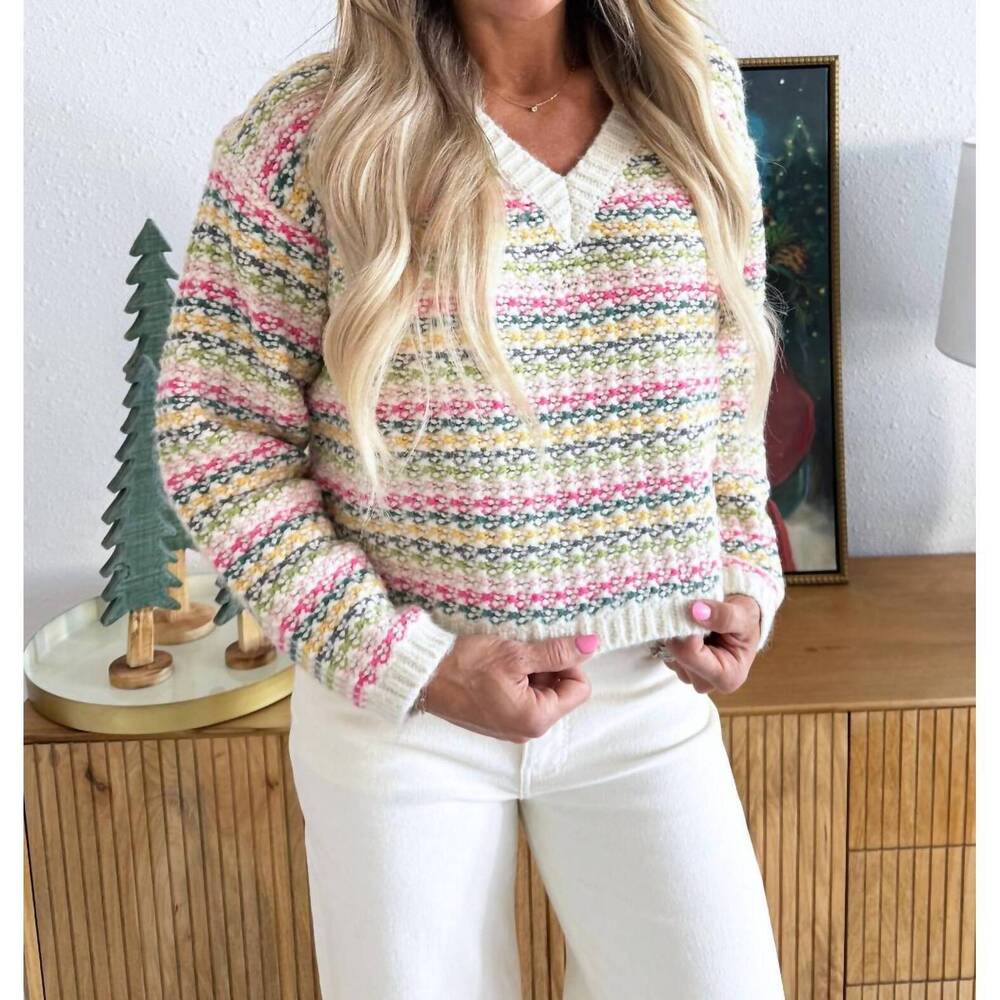 NEW PINCH stripe knit sweater in ivory multi